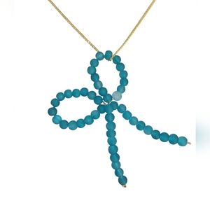 18k Gold Blue Bow Glass Coquette  Necklace